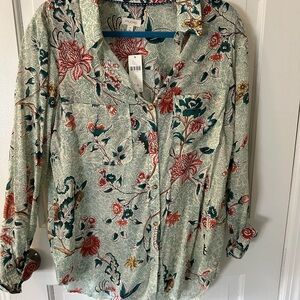 Pilcro Turquoise and Red Floral Shirt